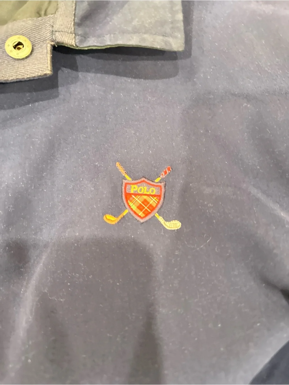 Ralph Lauren Polo Golf Pullover Long Sleeve Large Blue Plaid Rugby Crest Shield
